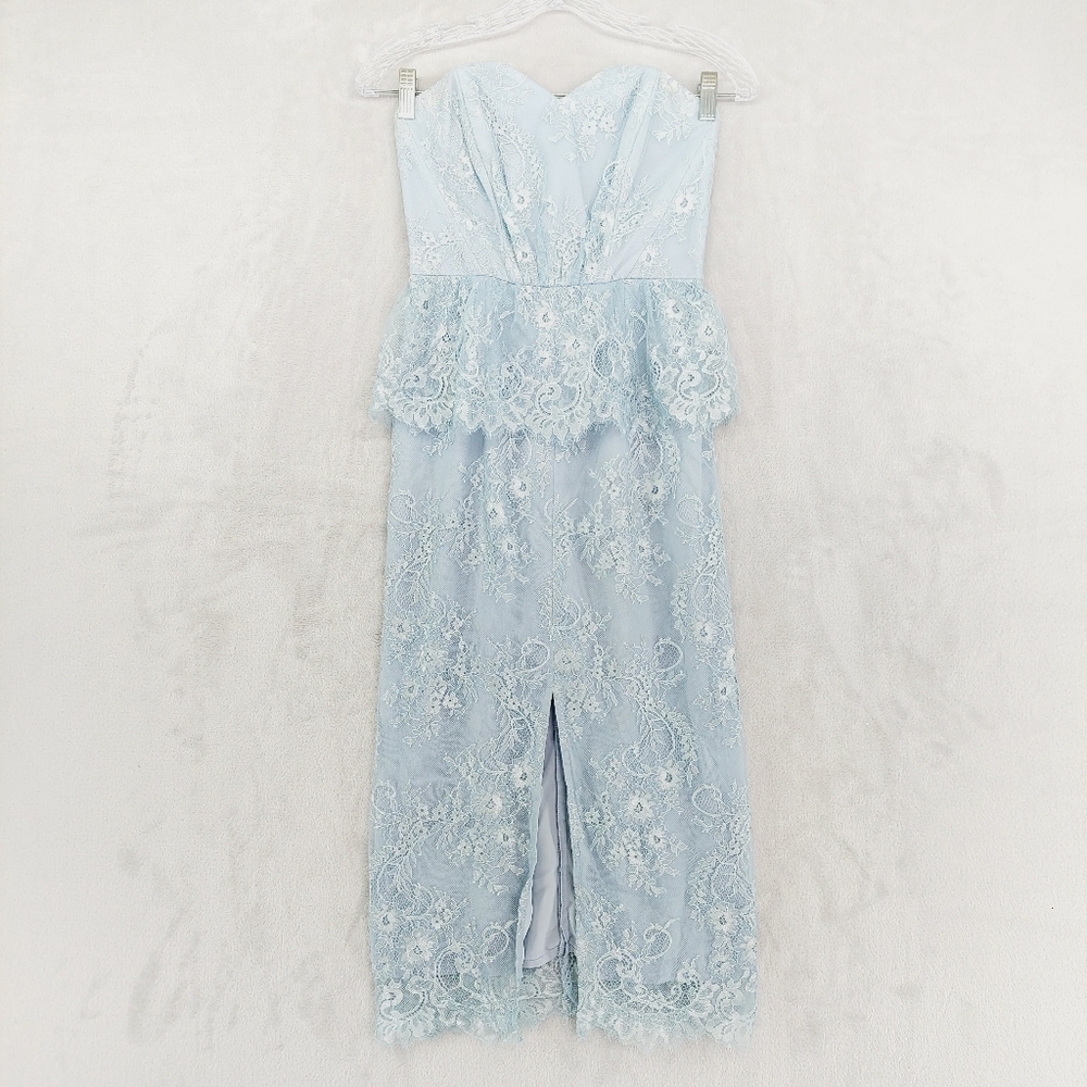 Topshop Womens Light Blue Lace Sleeveless Front Slit Midi Strapless Dress  P2269